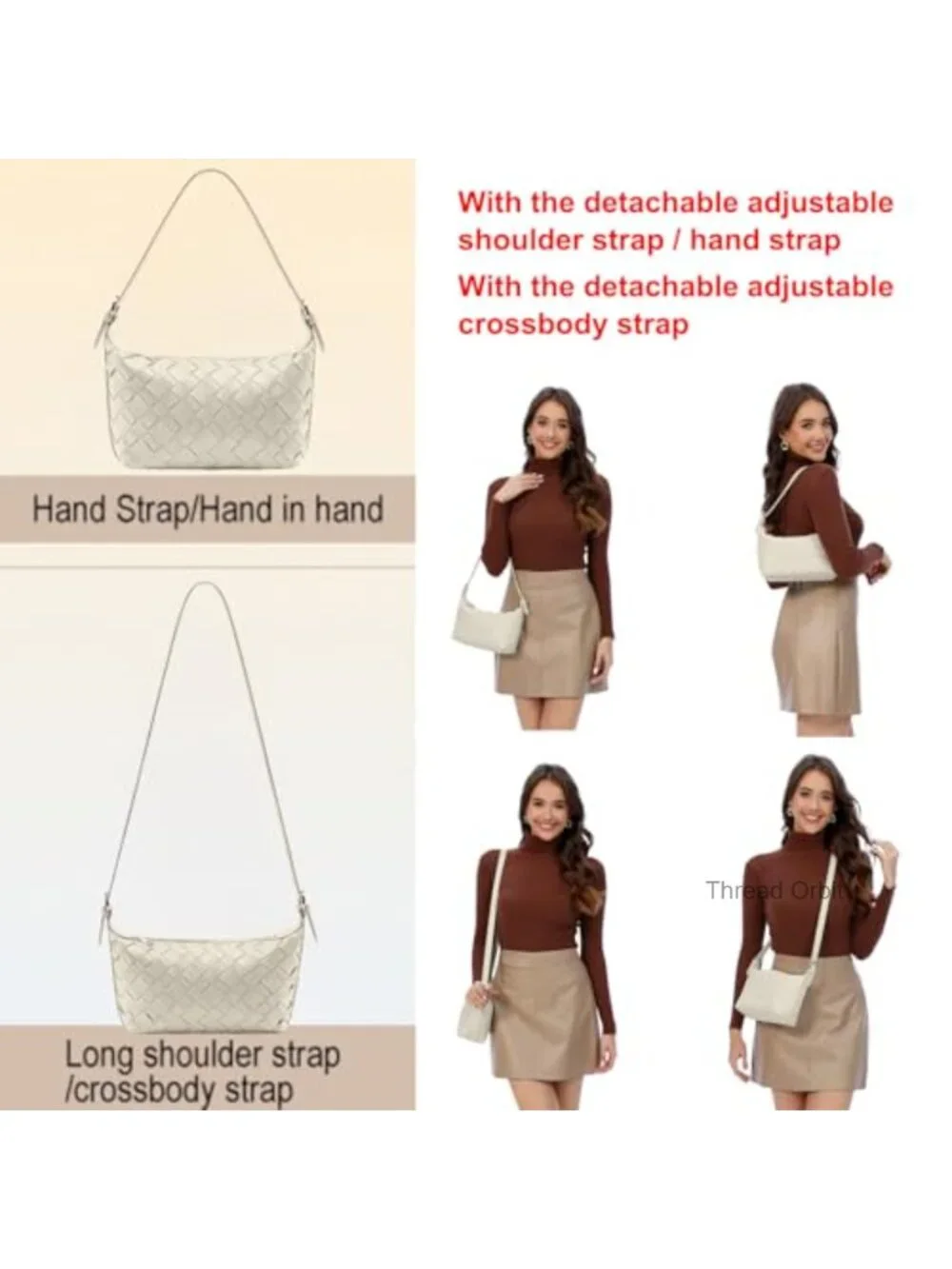 Woven Faux Leather Hobo Bag Crossbody Shoulder Handbag with Zipper